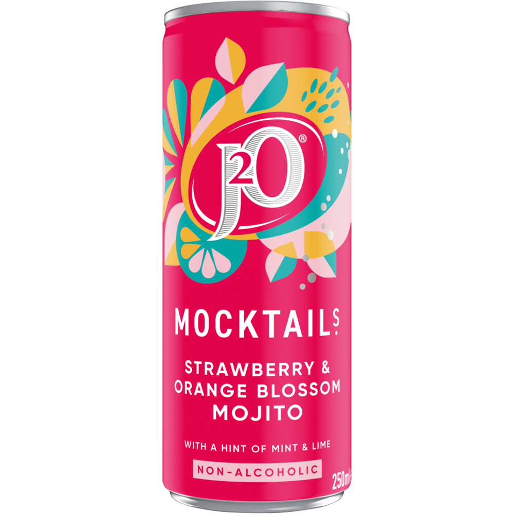 J2O Mocktails Strawberry and Orange Blossom Mojito 250ml Image 1