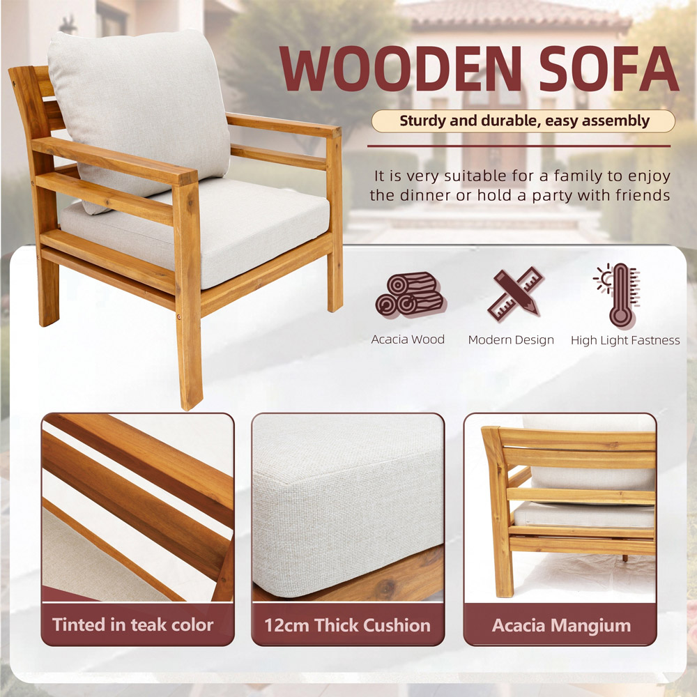 Direct Wicker 2 Seater Teak Finish Straight-Line Design Acacia Wood Outdoor Bistro Set Image 4
