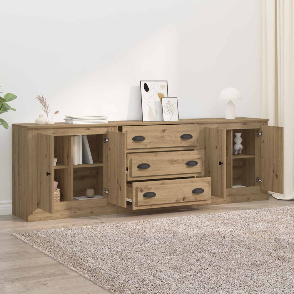 vidaXL 4 Door 3 Drawer Artisan Oak Modern Sideboard Set of 3 Image 1