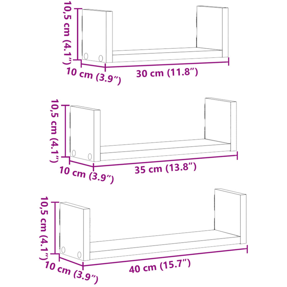 vidaXL Black Wall Shelf Set of 3 Image 9