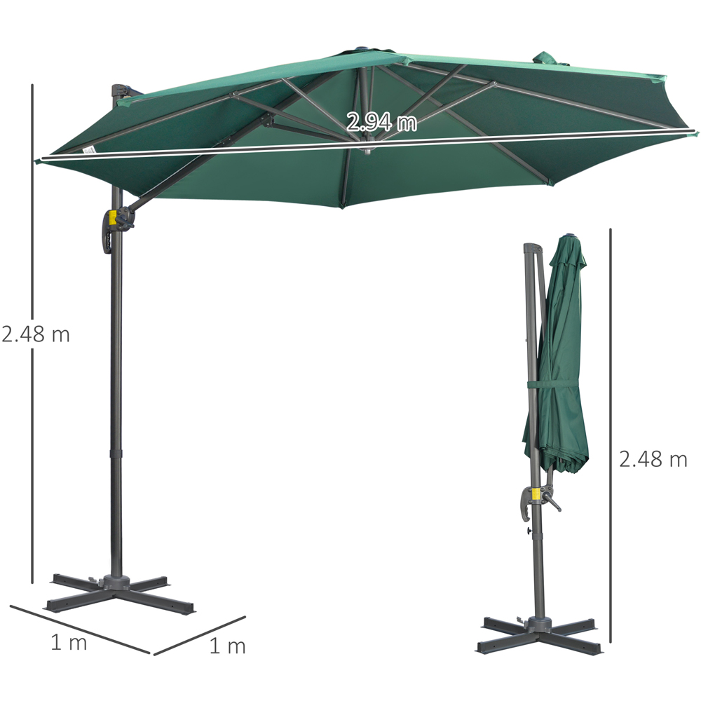 Outsunny Green Crank and Tilt Cantilever Parasol with Cross Base 3 x 3m Image 7