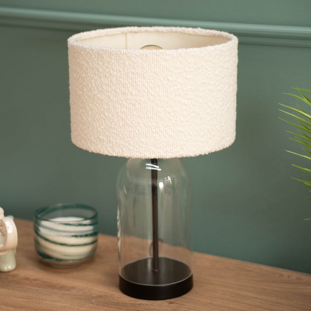 ValueLights Jessy Black and Cream Boucle Shade Glass LED Table Lamp Image 5