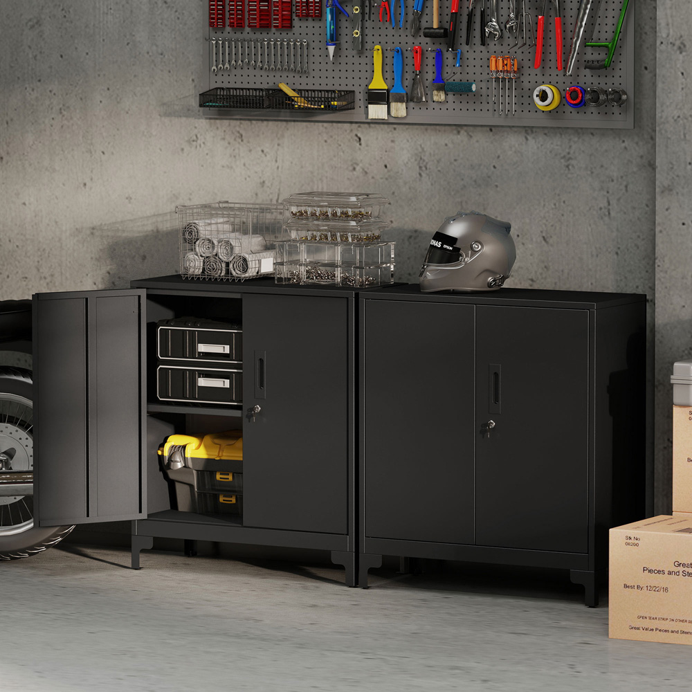 Portland 2 Door Black Metal Lockable Filing Cabinet with Keys Image 5