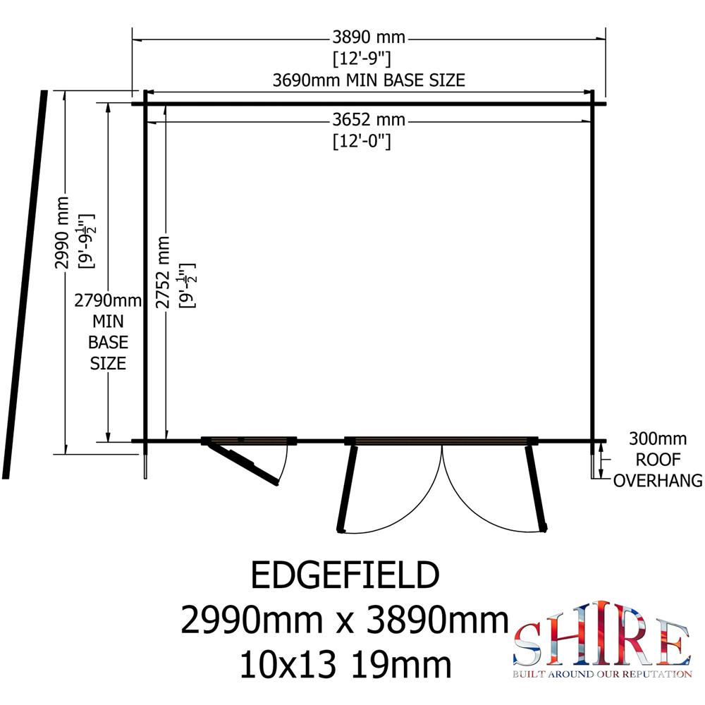 Shire Edgefield 13 x 10ft Apex Garden Log Cabin Image 7