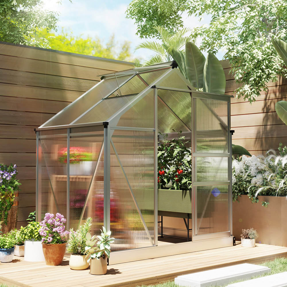 Outsunny Galvanised Aluminium Polycarbonate 6 x 4ft Walk-In Greenhouse Image 2