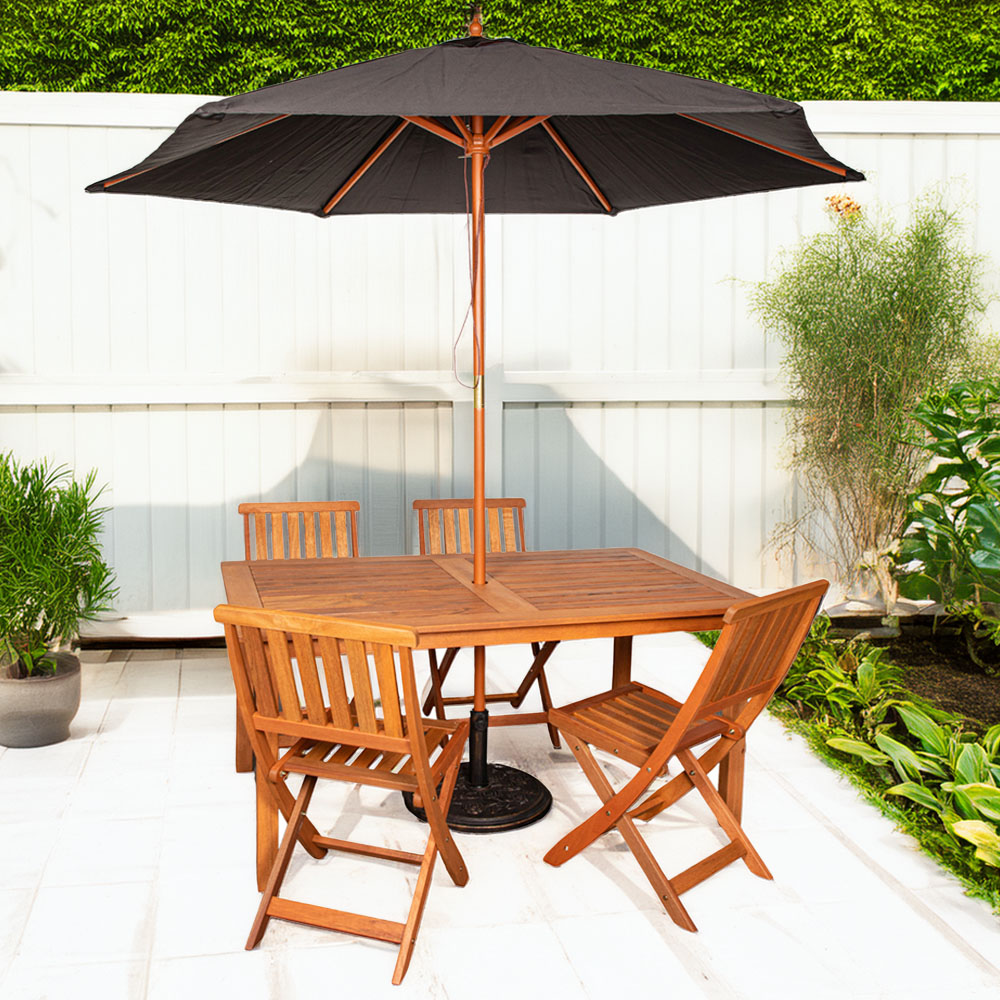 Samuel Alexander 4 Seater Patio Dining Set Natural with Black Parasol and Base Image 1