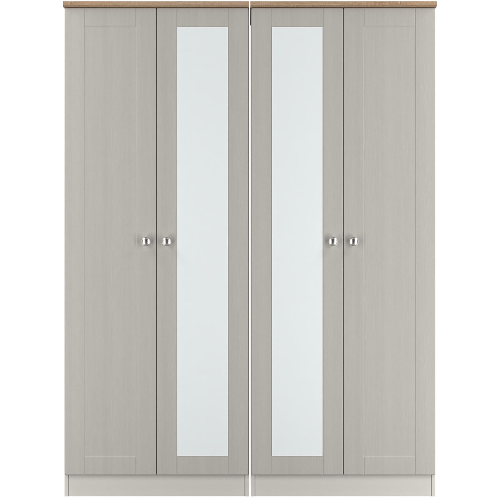 Crowndale Sussex 4 Door Grey Ash and Bardolino Oak Tall Mirror Wardrobe Ready Assembled Image 2