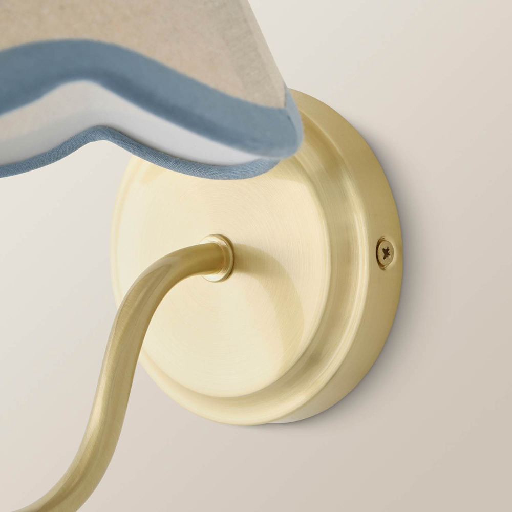 ValueLights Binky Blue Trim Scallop Shade Gold Rechargeable Wall Light with Bulb Image 4