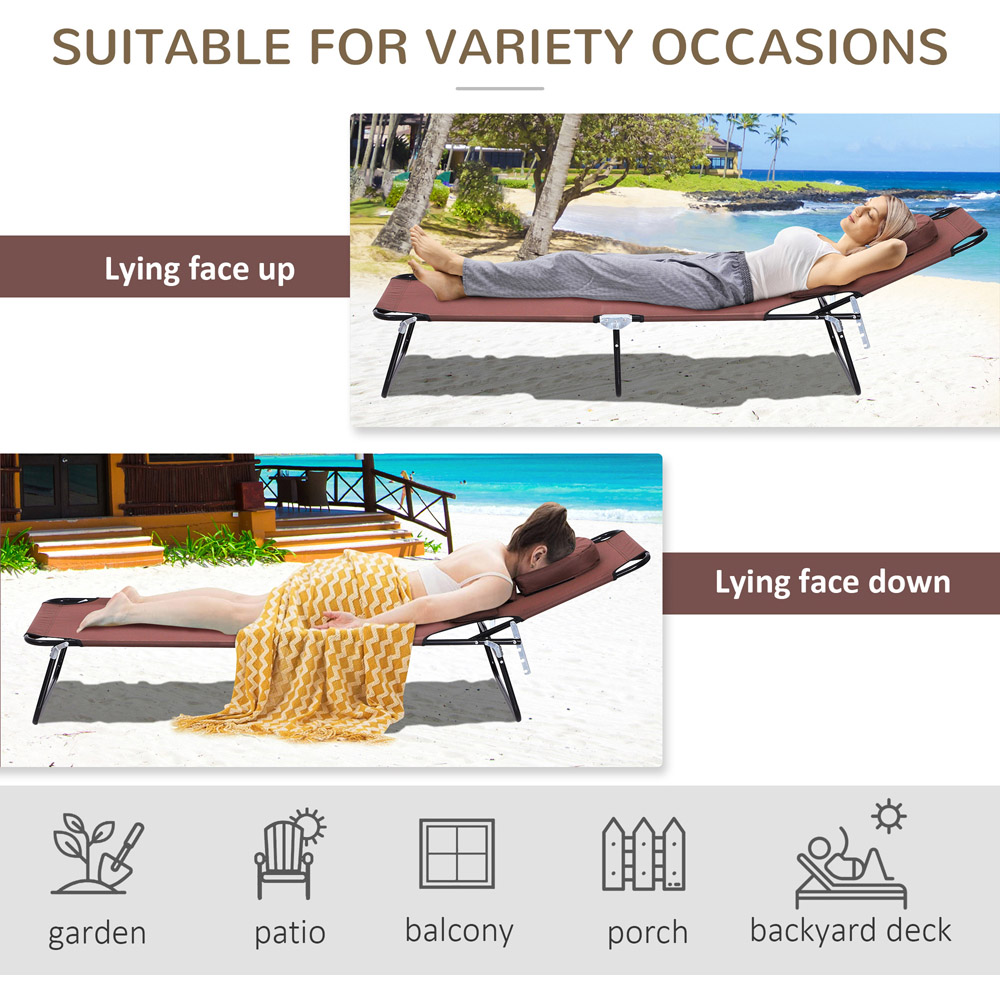 Outsunny Brown 4 Level Adjustable Sun Lounger with Reading Hole Image 5