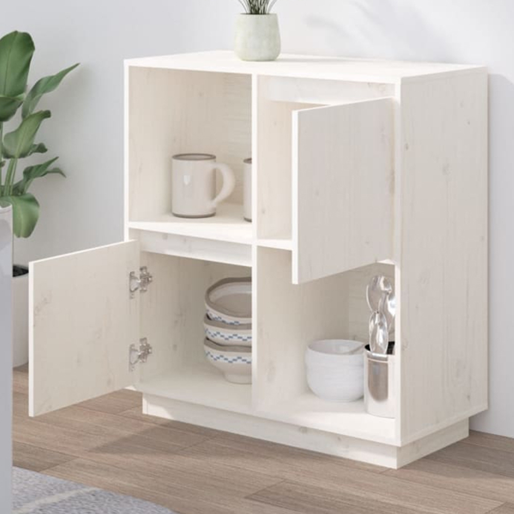 vidaXL 2 Door 2 Shelf White Solid Pine Wood Sideboard Image 1