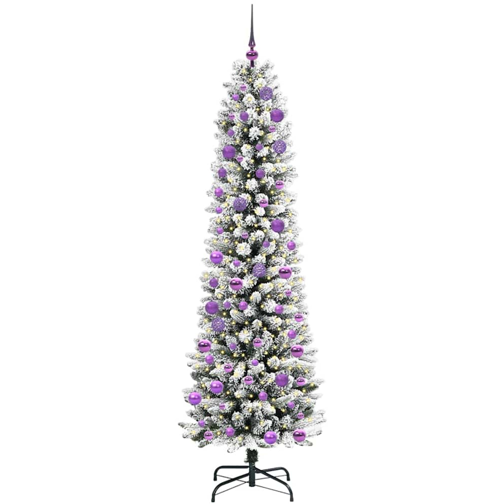 vidaXL Pre-Lit Warm White LED and Lilac Baubles White Artificial Christmas Tree with Stand 8ft Image 1