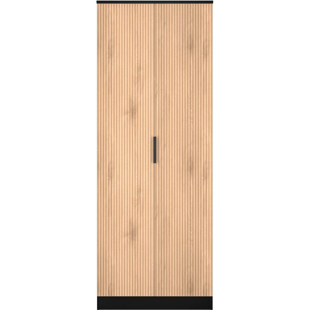 Crowndale Java 2 Door Slatt Effect and Black Tall Wardrobe Ready Assembled Image 2