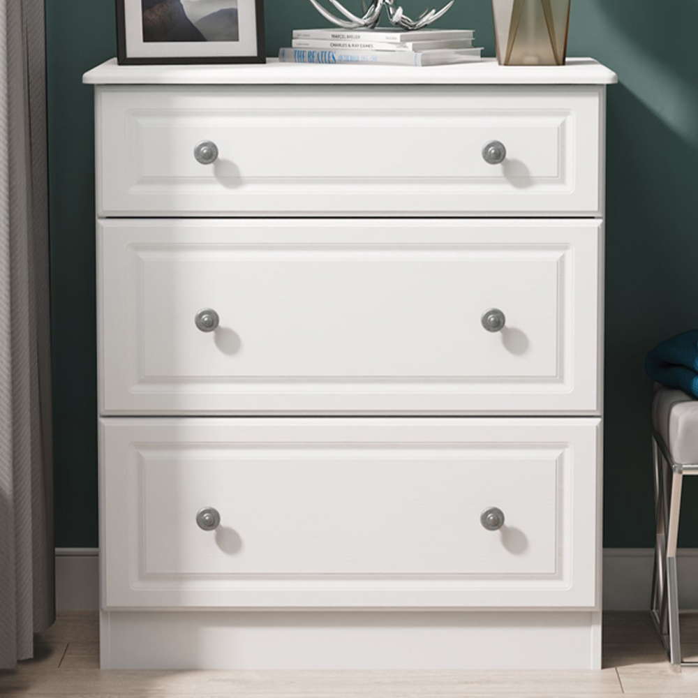 Crowndale Pembroke 3 Drawer Matt White Deep Chest of Drawers Ready Assembled Image 1