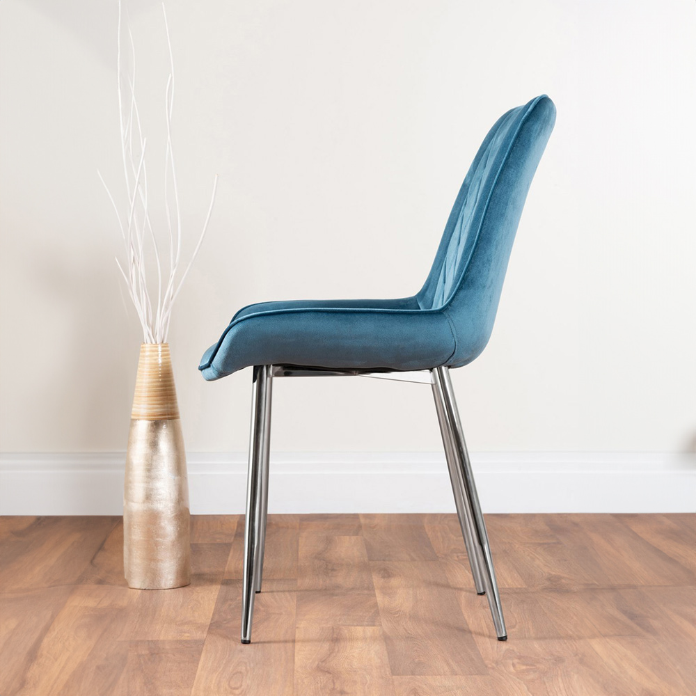 Furniturebox Arona Cesano 6 Seater Round Dining Set Blue and Chrome Image 3