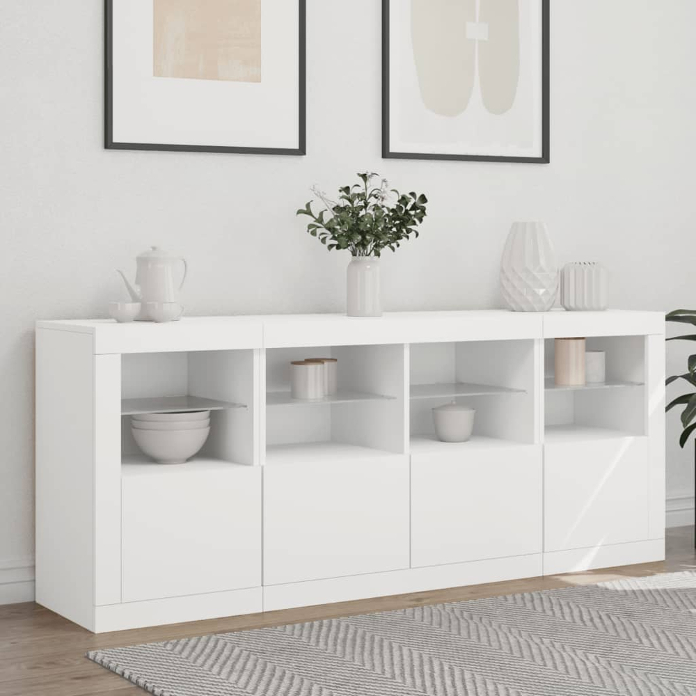 vidaXL 4 Door 8 Shelf White LED Sideboard Image 1