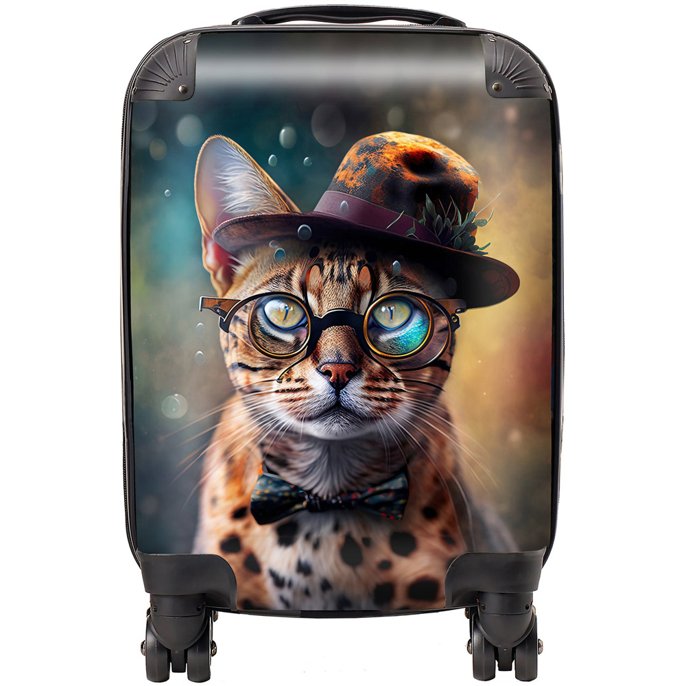 Warren Reed Designer Small Splashart Bengal Cat Face and Glasses Suitcase Image 1