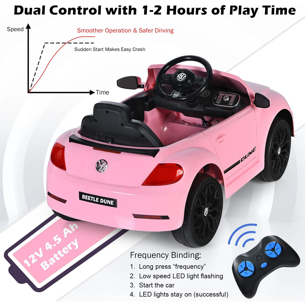 Costway Pink Volkswagen Beetle Electric Kids Ride On Car Image 4