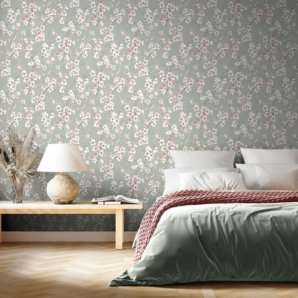 Muriva Melody Floral Green Wallpaper Image 5