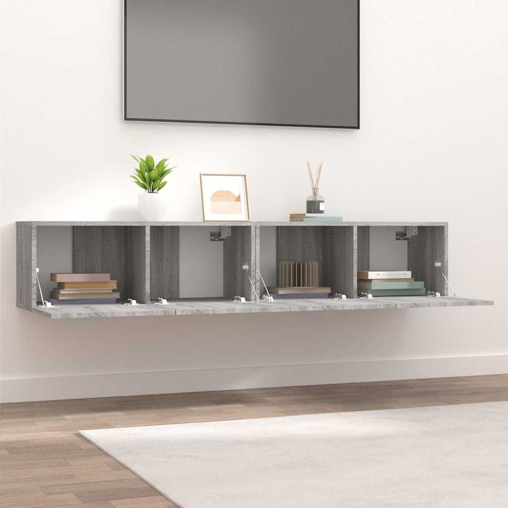 vidaXL 2 Door Grey Sonoma Wall Mounted TV Cabinet Set of 2 Image 1