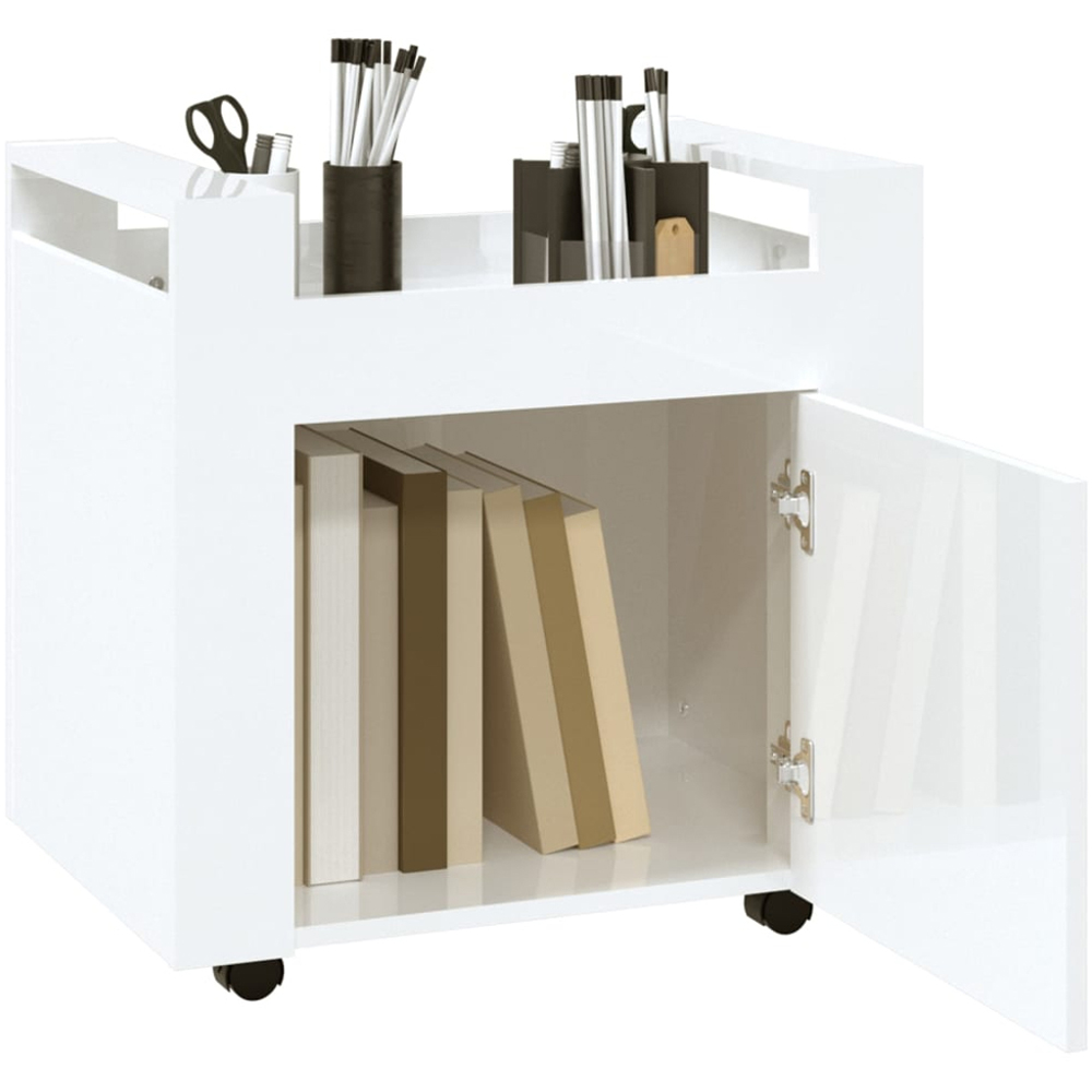 vidaXL Single Door Single Shelf High Gloss White Wooden Desk Trolley Image 5