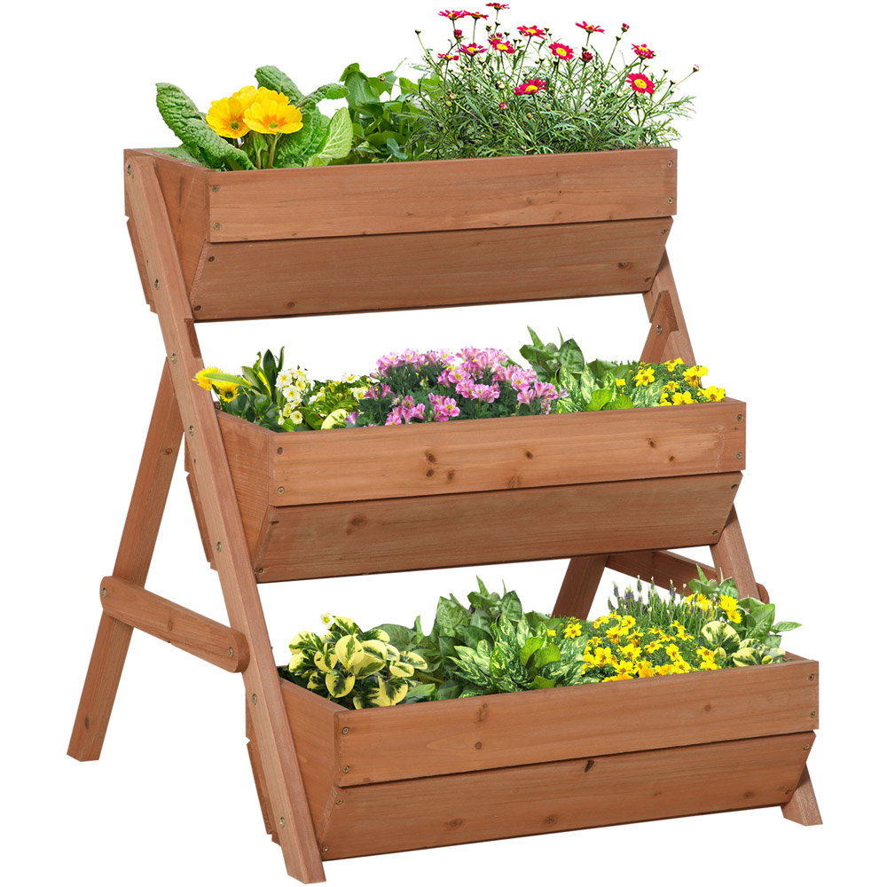 Outsunny Brown 3 Tier Wooden Raised Garden Bed Elevated Planter Box Kit Image 1