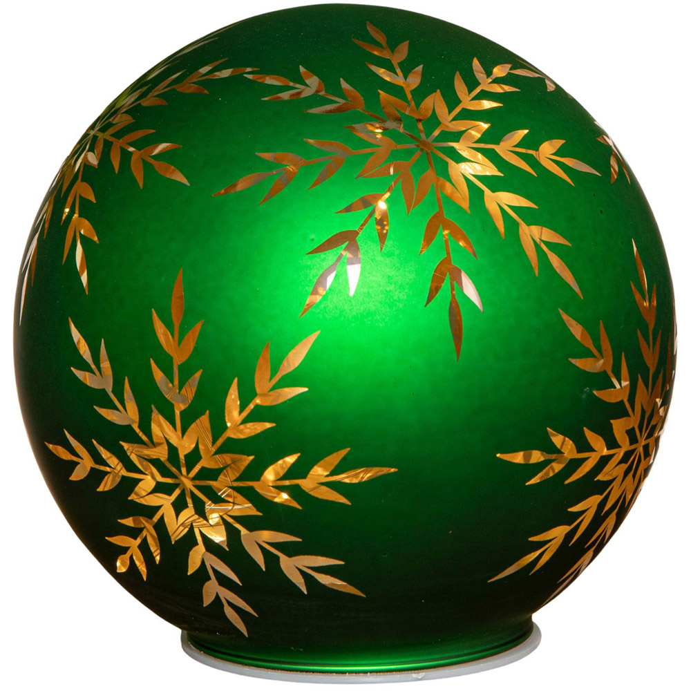Samuel Alexander Warm White LED Green Snowflake Glass Ball Christmas Decoration 15cm Image 3