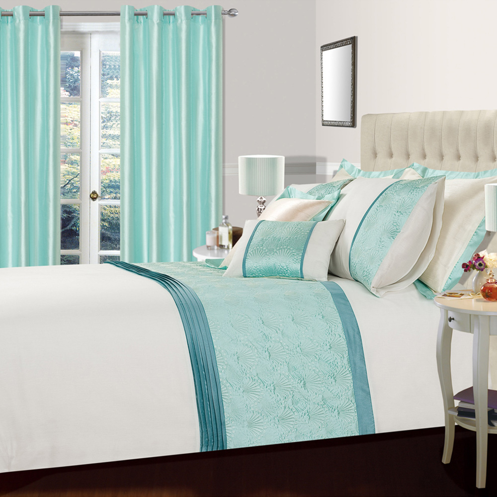 Intimates Valdez Super King Size Duck Egg Fan-Inspired Jacquard Pattern Duvet Cover Set Image