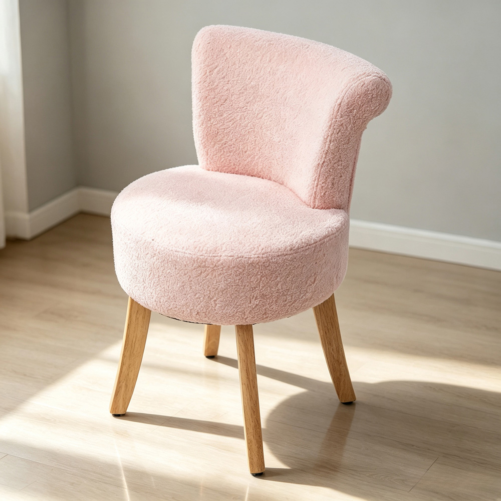 Living and Home Pink Teddy Fleece Low Backrest Vanity Stool Image 7