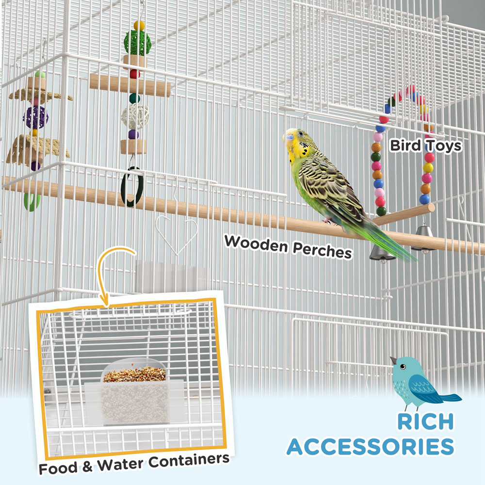 PawHut White Bird Cage with Stand and Accessories Image 5