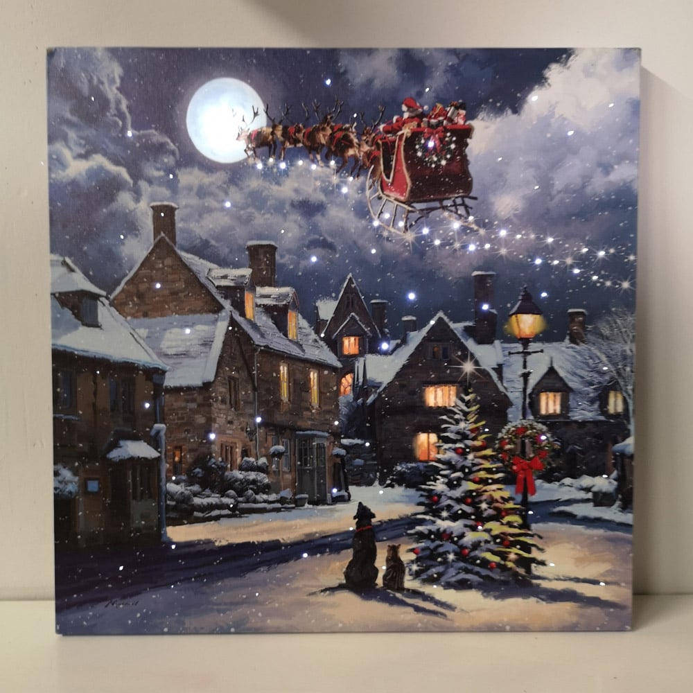 Samuel Alexander Snowtime Santa Dog Street Scene Christmas Light Up Wall Art 40 x 40cm Image 2
