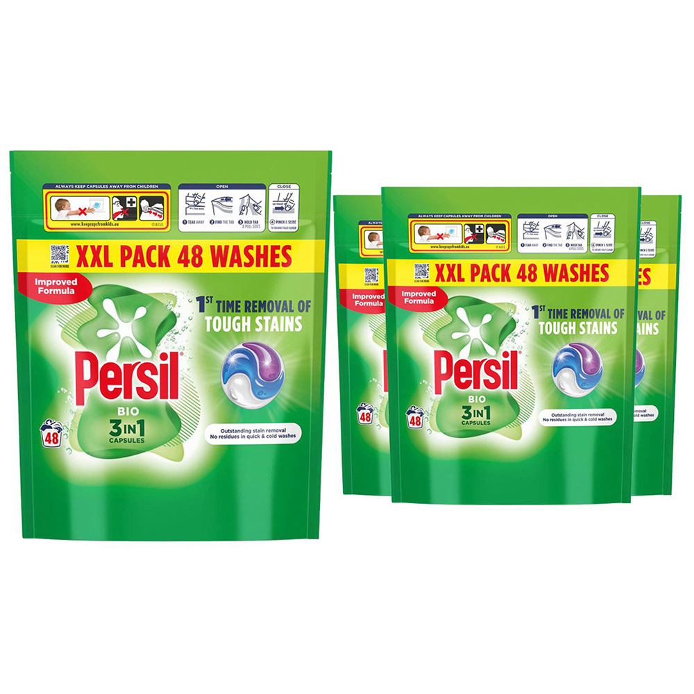 Persil Bio 3 in 1 Washing Capsules XXL 48 Washes 4 Pack Image 1