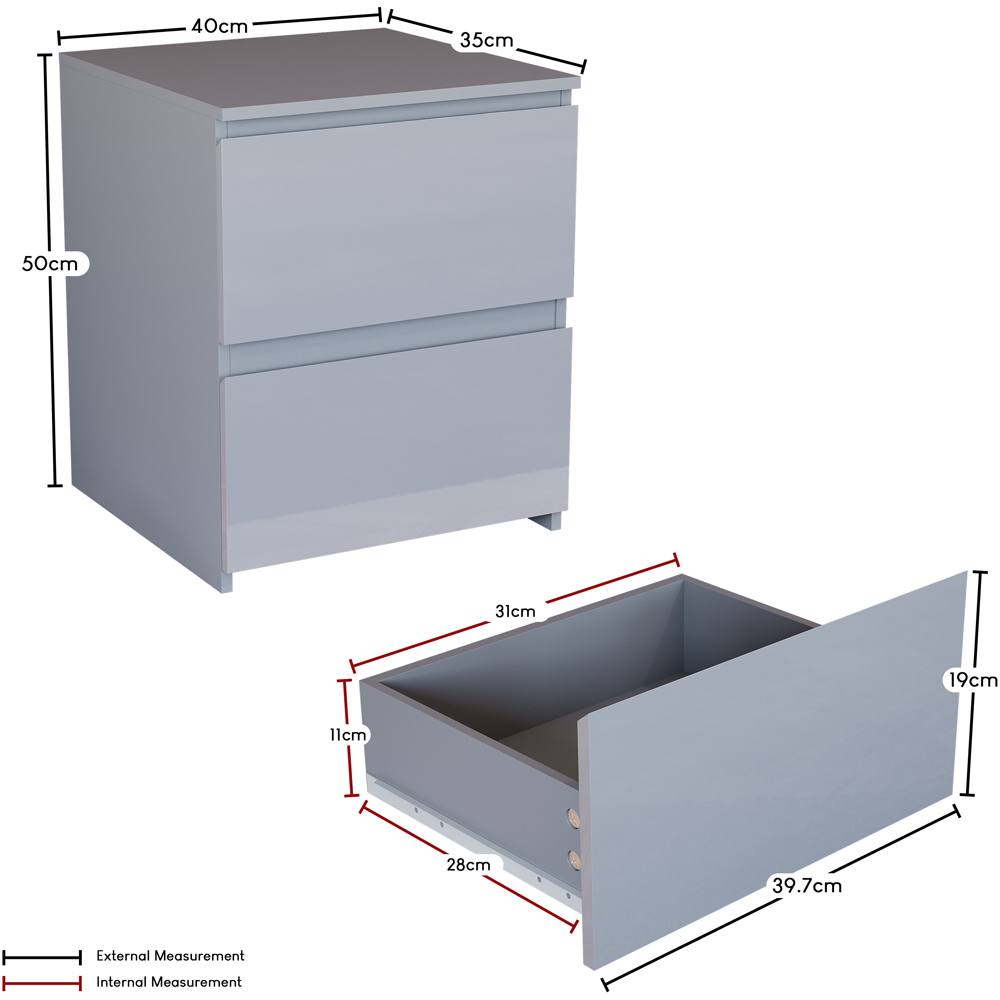 VIDA DESIGNS Glinton 2 Drawer Grey Bedside Table Image 8
