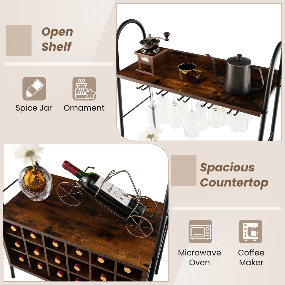 Costway 2 Shelf Rustic Brown Wine Rack Image 6