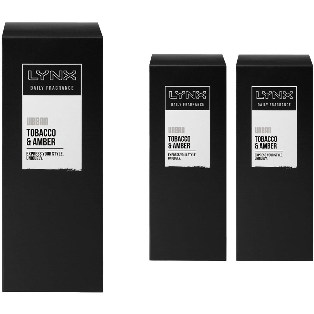 Lynx Daily Fragrance Urban Tobacco and Amber Deodorant Precision Pump Spray 100ml 3 Pack Image 1