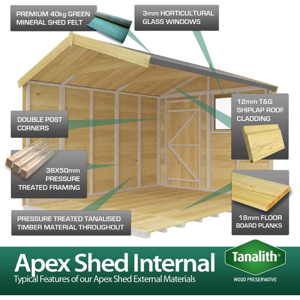 DIY Sheds 20 x 8ft Tongue and Groove Timber Apex Summer Garden Shed Image 5