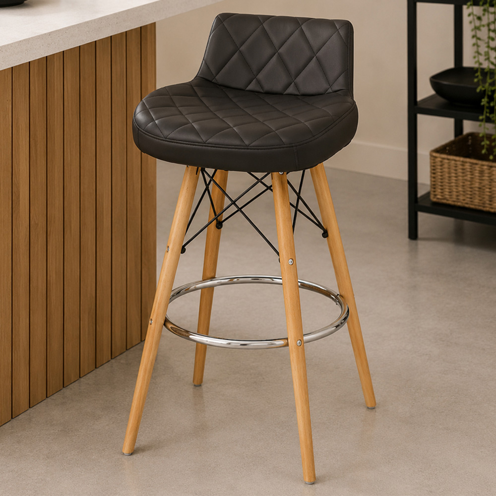 Premier Housewares Stockholm Black Leather Effect Seat Bar Stool Image 1