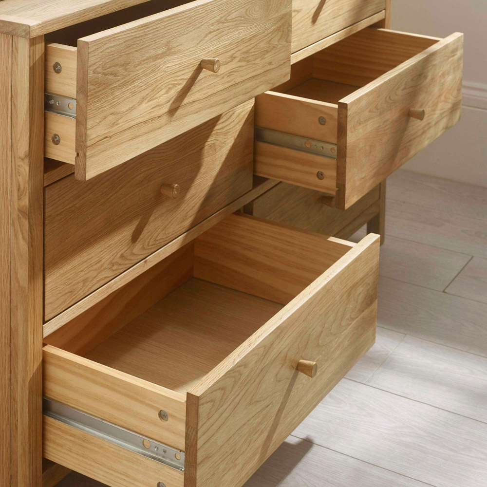 Julian Bowen Coxmoor 6 Drawer Solid Oak Wide Chest of Drawers Image 6