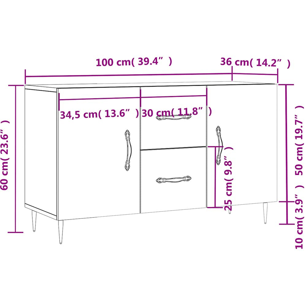 vidaXL 2 Door 2 Drawer White Sideboard Image 6