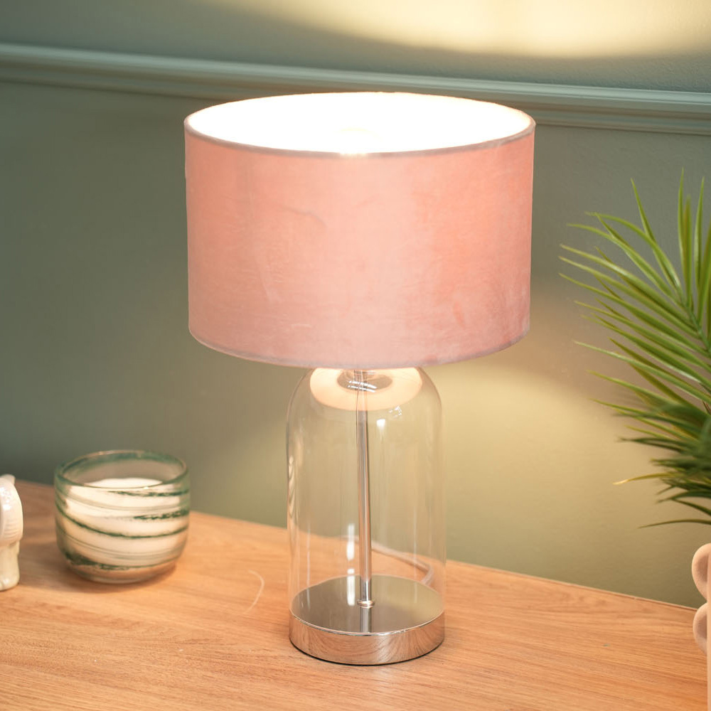 ValueLights Jessy Silver and Blush Pink Velvet Shade Glass LED Table Lamp Image 3