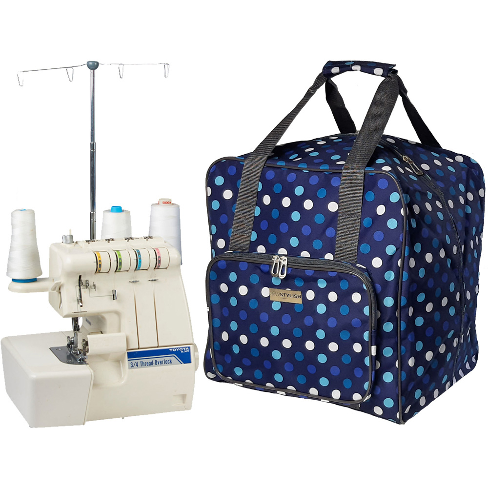 Sewing Online PT650-NAVY-POLKA Navy Polka Overlocker Bag 38 x 35.5 x 33cm Image 2