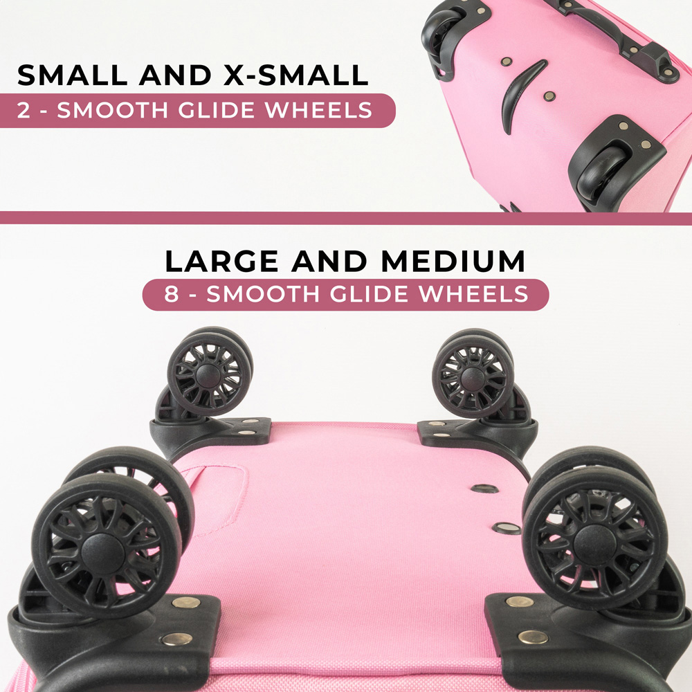 A2B Odyssey Set of 4 Pink Soft Shell Lightweight Suitcase Set Image 4