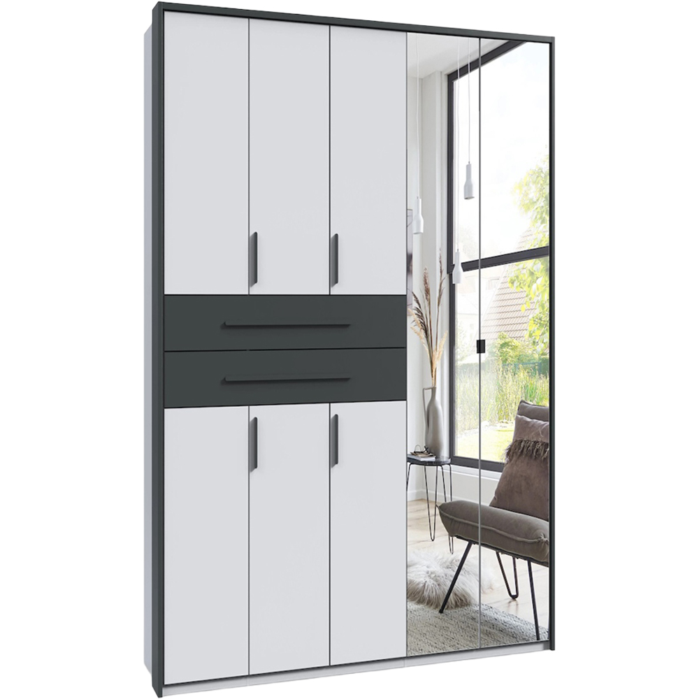 TJ'S Digit 5 Door 2 Drawer White and Graphite Mirrored Wardrobe Image 3