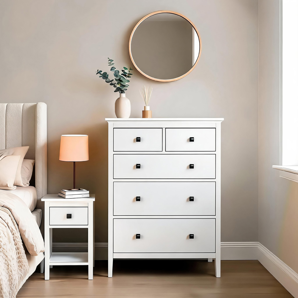 Home Source 5 Drawer White Wide Chest of Drawers Image 6