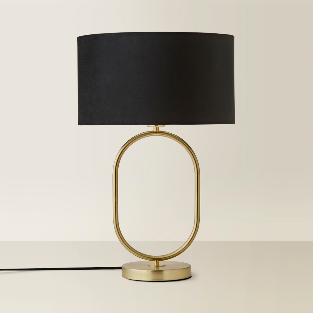 ValueLights Antonia Black Velvet Drum Shade Brushed Gold Oval LED Table Lamp Image 5