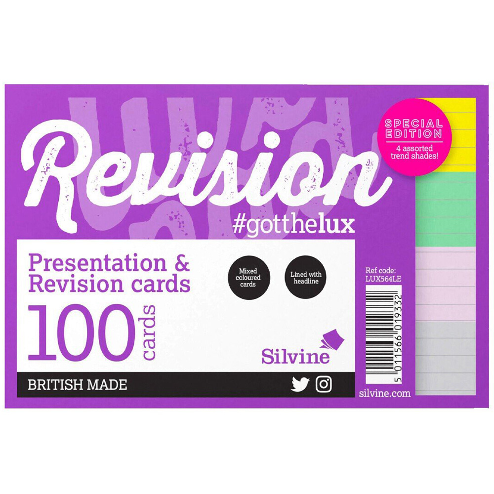 Pack of 100 Silvine Multi-Coloured Revision Cards Image 1