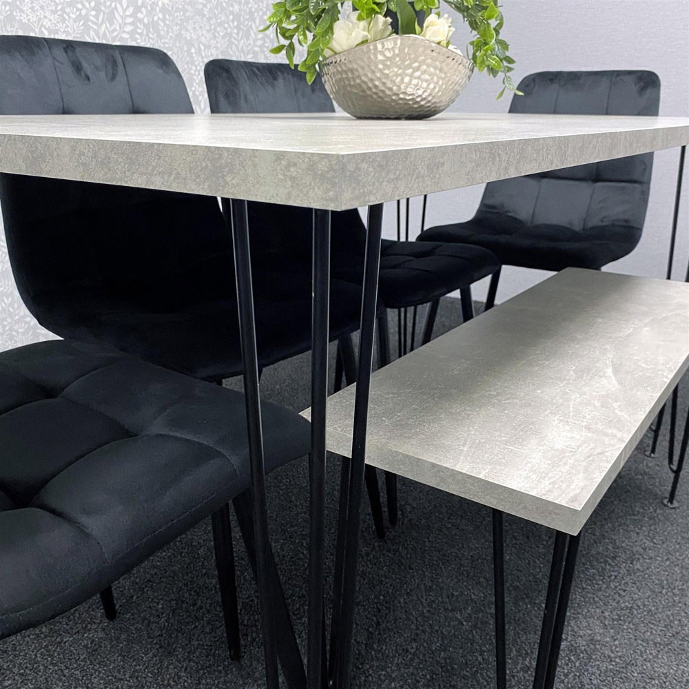 Kosy Koala 6 Seater Grey and Black Velvet Dining Table Set Image 2