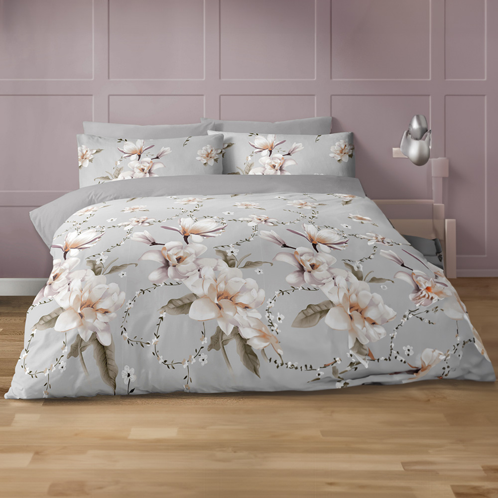 Bellissimo Anemone Single Grey Floral Duvet Set Image 1