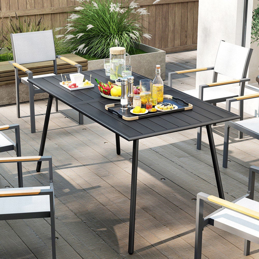 Outsunny 6 Seater Slate Top Steel Garden Dining Table Black Image 5