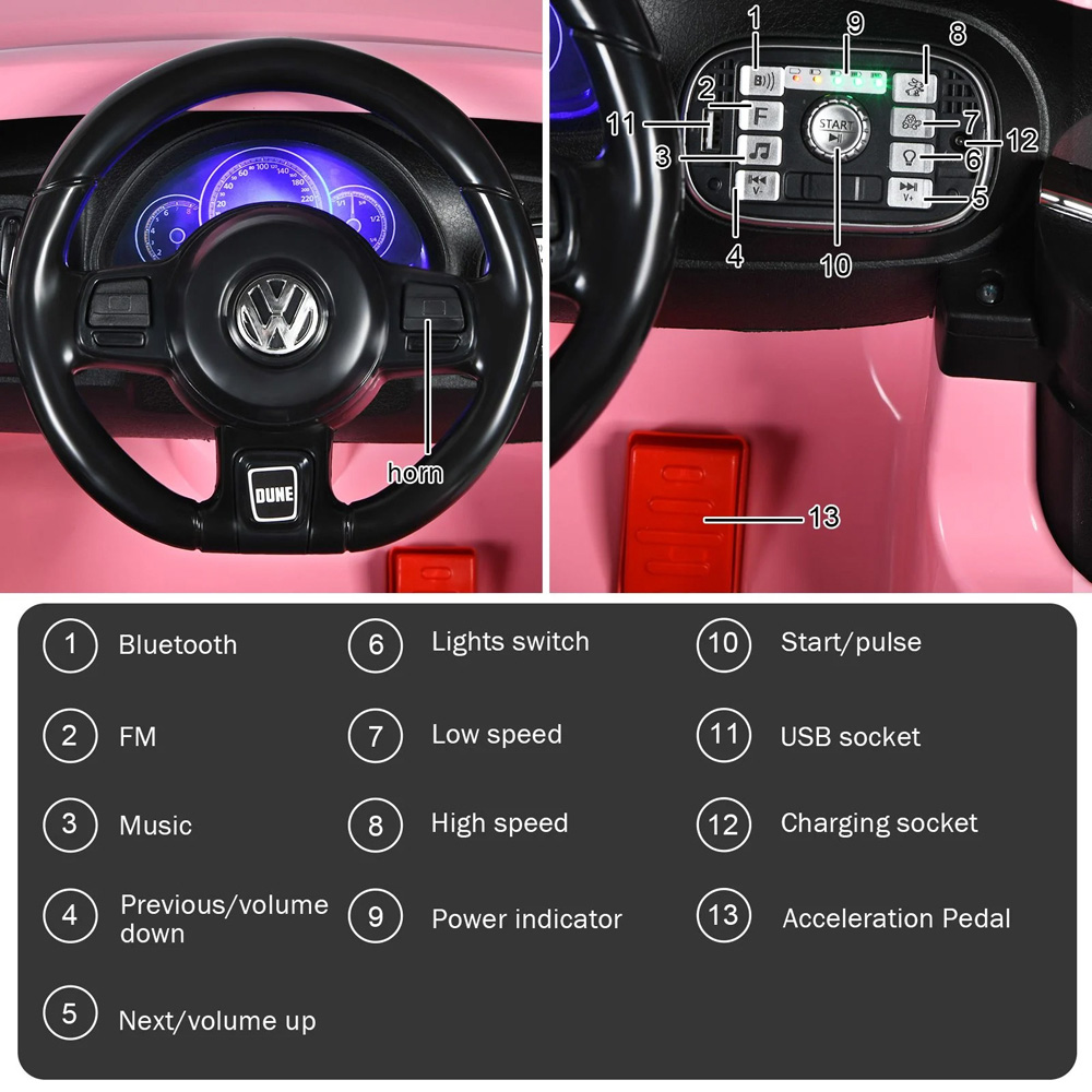 Costway Pink Volkswagen Beetle Electric Kids Ride On Car Image 5