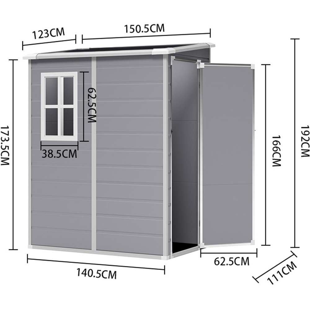 H&O Direct 5 x 4ft Grey Plastic Pent Tool Storage Shed Image 5